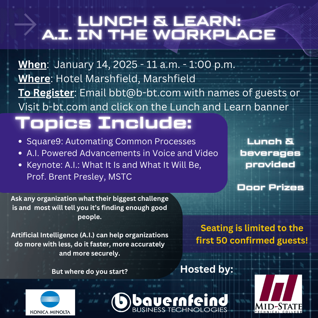 Lunch & Learn January 2025 - A.I. in the Workplace - Bauernfeind Business Technologies