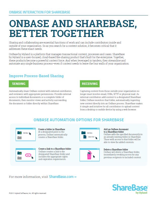 OnBase And ShareBase Better Together Kyocera Software Document Management Thumb, Bauernfeind Business Technologies, Wisconsin, WI, Kyocera, KIP, FP, Konica Minolta, MBM, Dealer, Copier, Printer, MFP