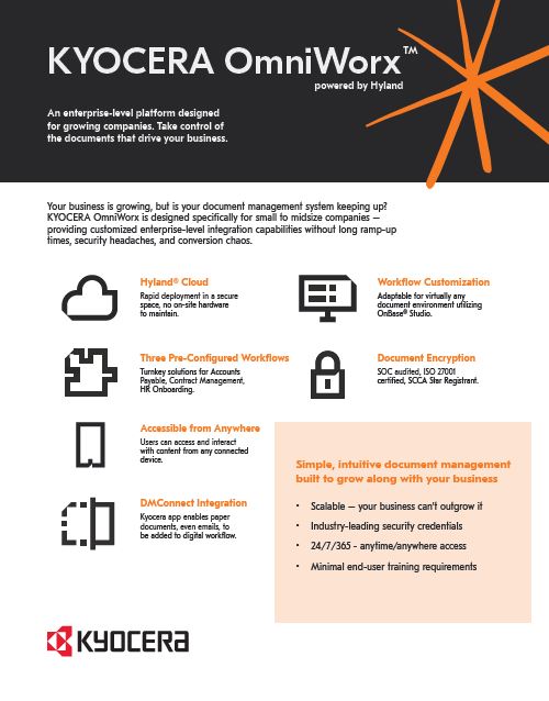 Kyocera Software Document Management Kyocera Omniworx Powered By Hyland Data Sheet Thumb, Bauernfeind Business Technologies, Wisconsin, WI, Kyocera, KIP, FP, Konica Minolta, MBM, Dealer, Copier, Printer, MFP