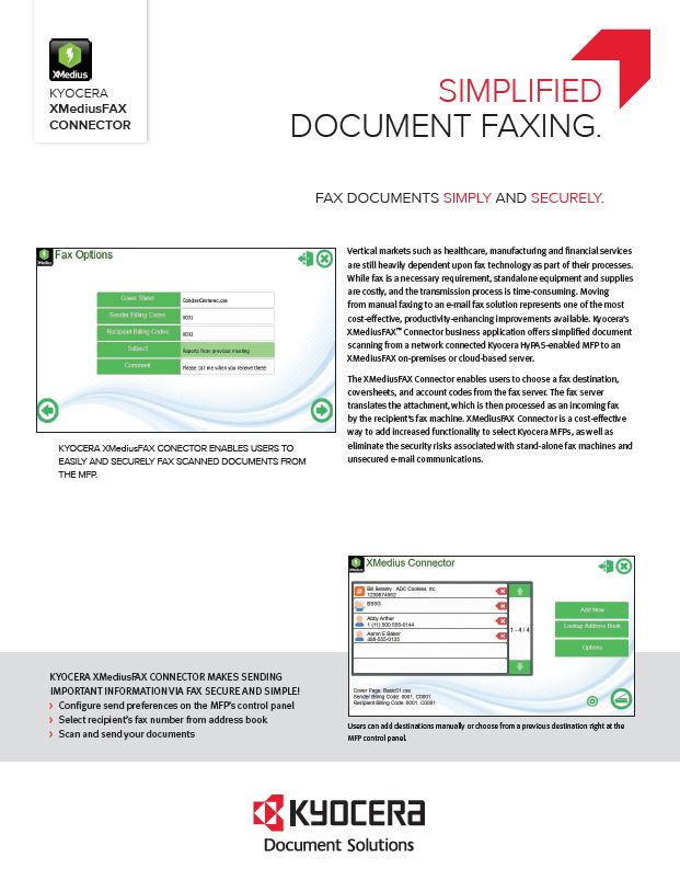 Kyocera Software Document Management Xmediusfax Connector Data Sheet Thumb, Bauernfeind Business Technologies, Wisconsin, WI, Kyocera, KIP, FP, Konica Minolta, MBM, Dealer, Copier, Printer, MFP