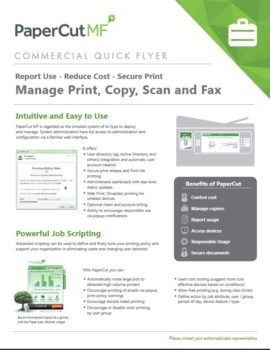 Commercial Flyer Cover, Papercut MF, Bauernfeind Business Technologies, Wisconsin, WI, Kyocera, KIP, FP, Konica Minolta, MBM, Dealer, Copier, Printer, MFP