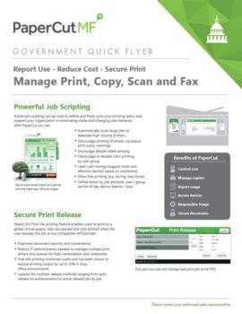 Government Flyer Cover, Papercut MF, Bauernfeind Business Technologies, Wisconsin, WI, Kyocera, KIP, FP, Konica Minolta, MBM, Dealer, Copier, Printer, MFP